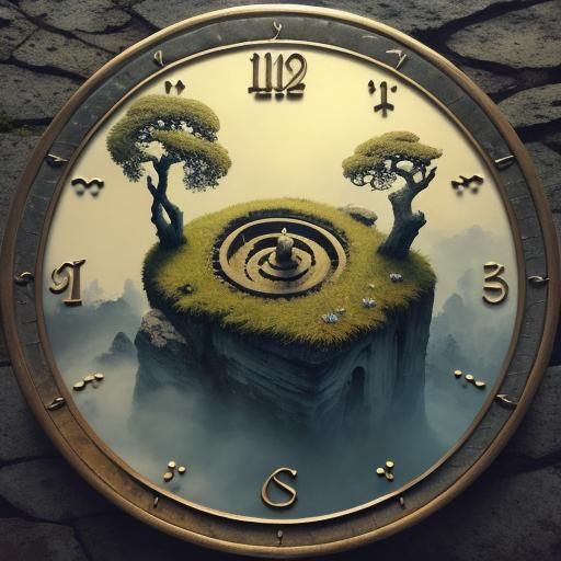 Surreal Sundial in Dreamlike Oil Painting