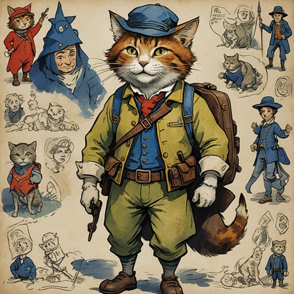 Brave Cat Explorer Character in Chagall/Gainsborough Style