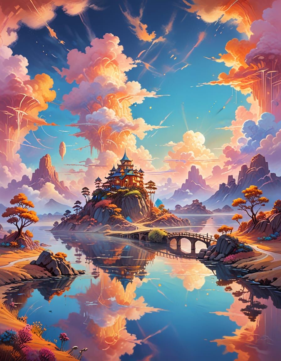 Dreamlike Floating Islands in Fauvism Style