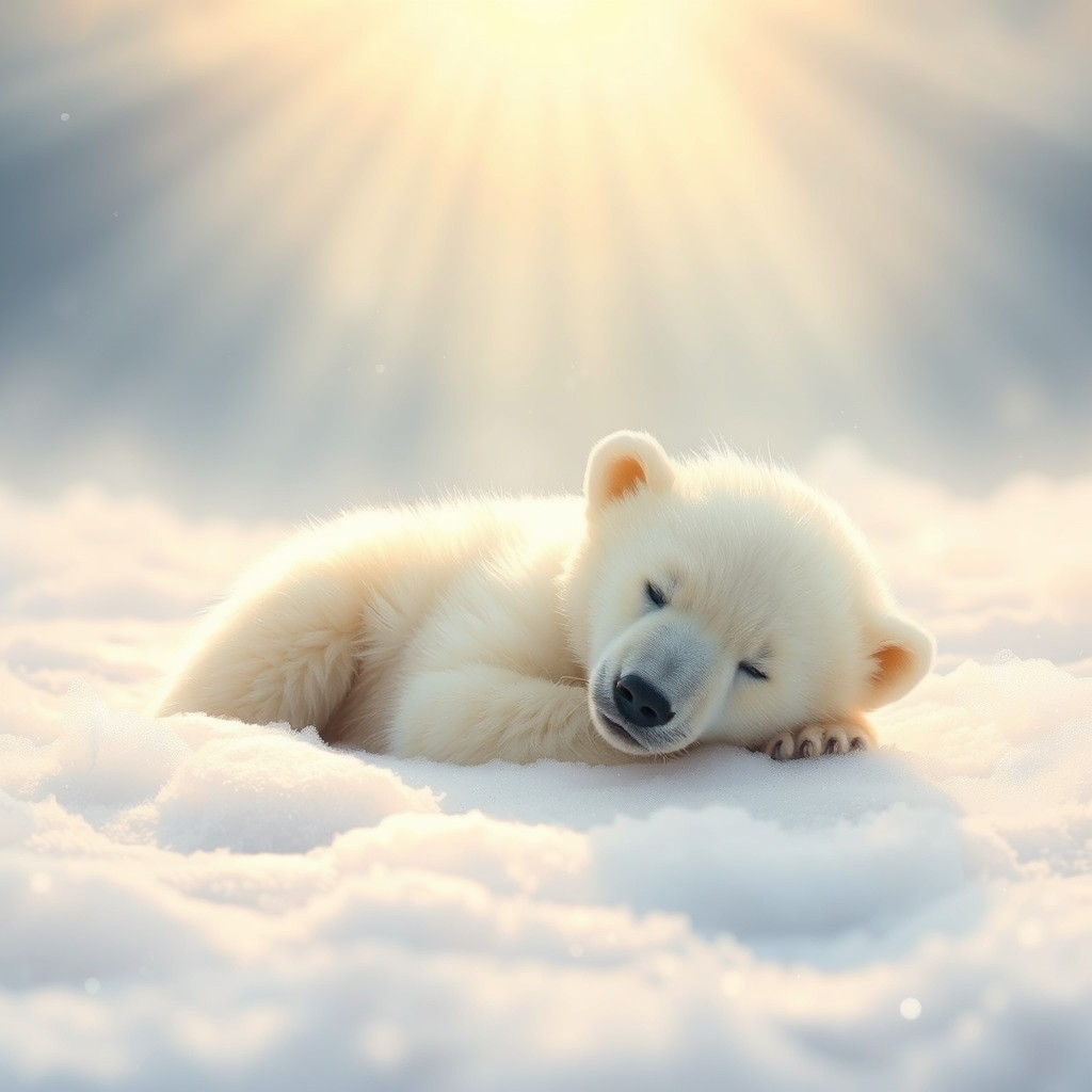 Baby Polar Bear in Dreamy Sunlight