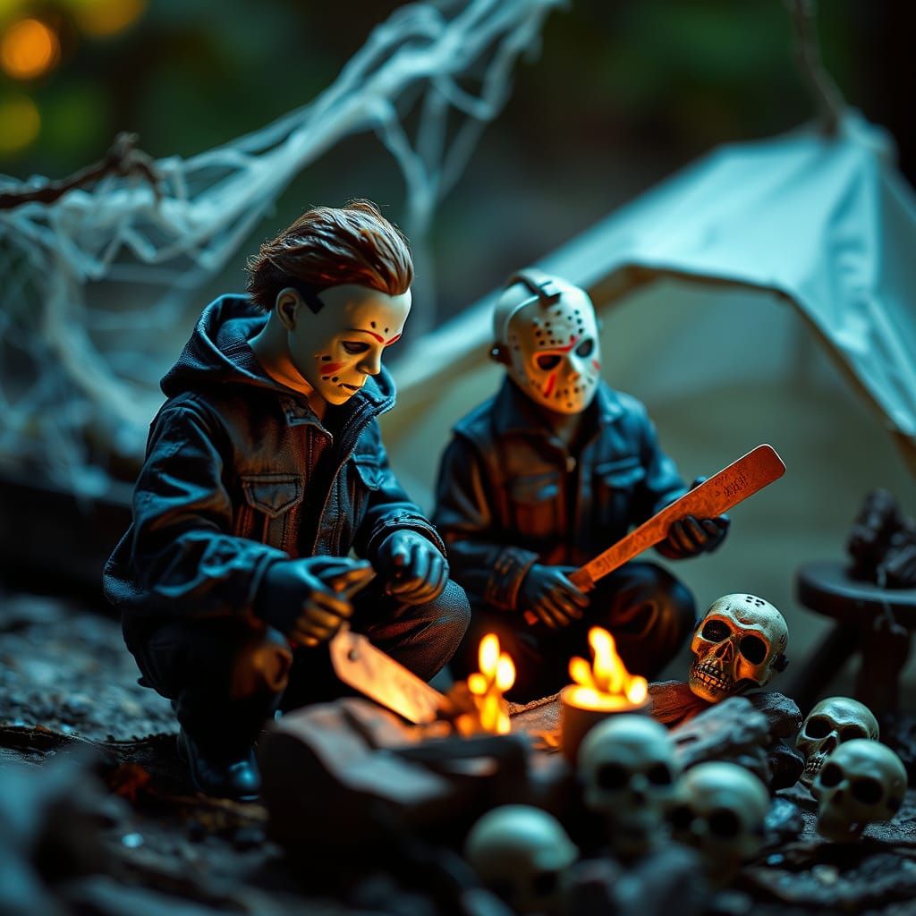 Miniature Michael Myers and Jason Voorhees Camping