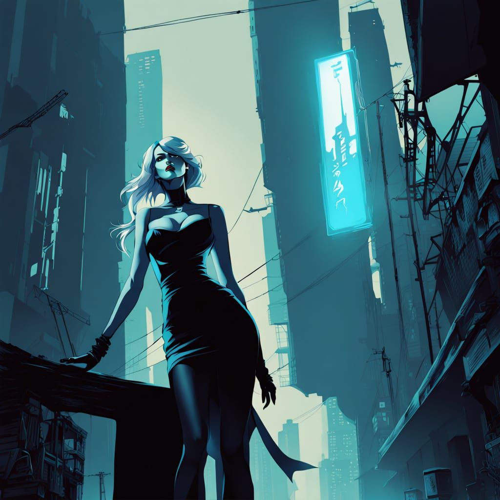 Surreal Retro-Futuristic Poster of a Sinister Young Woman in...