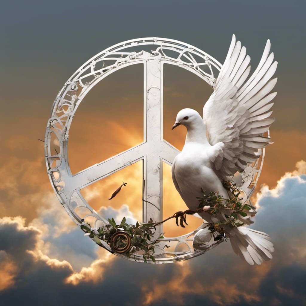 Steampunk Peace Dove and Cloud at Sunset