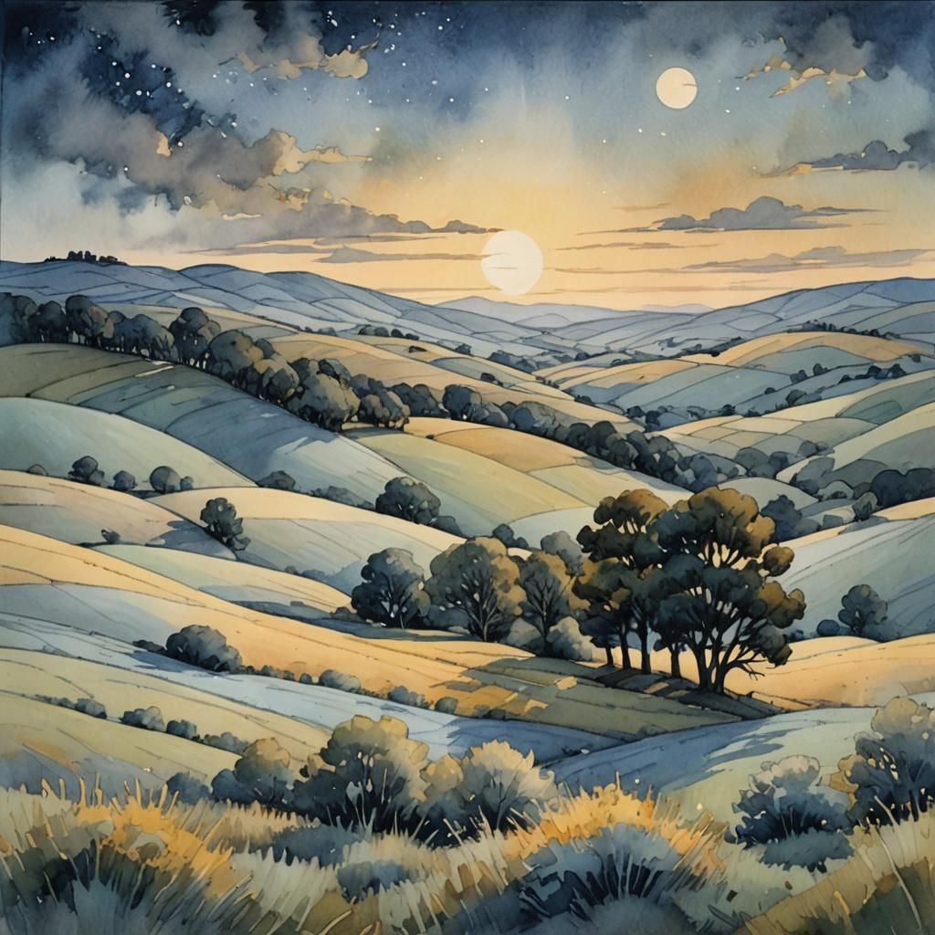 Watercolor Landscape in Cubist Fantasy Style