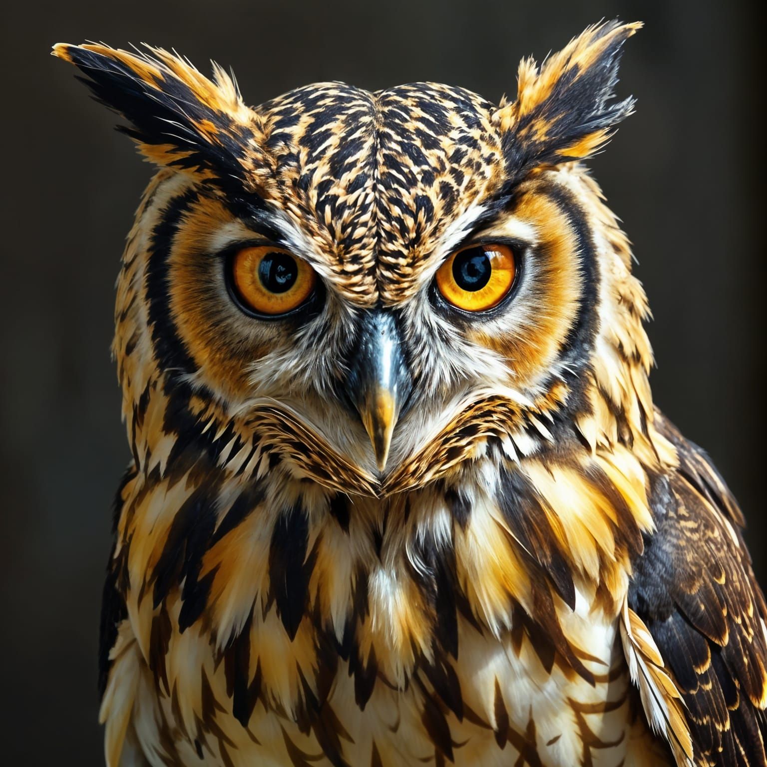 Great Horned Owl Portrait in Alcohol Ink Style