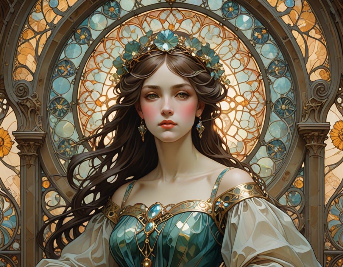 Elegant Queen Seated on Heart-Shaped Throne, Adorned in Gold...