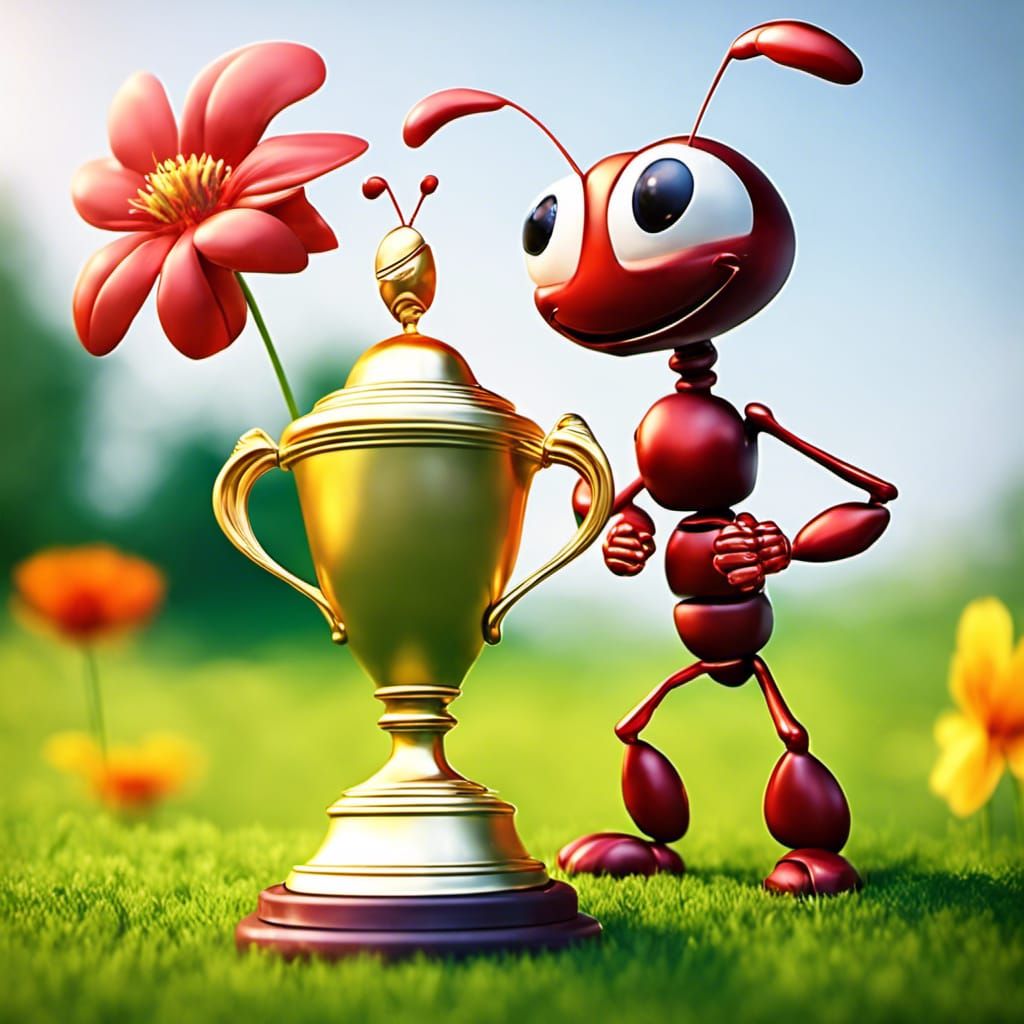Ant and Trophy in a Candy Art Garden