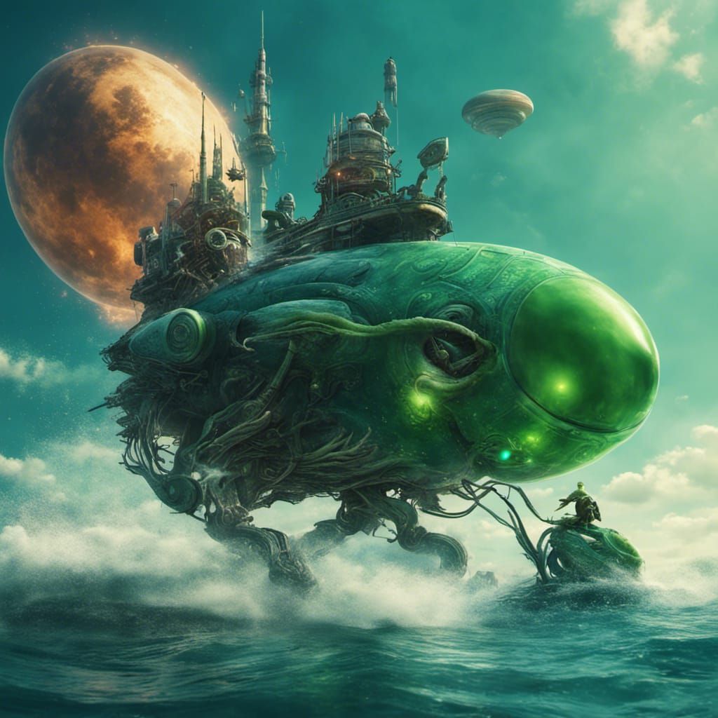 Alien Rocket Race in a Blue Ocean