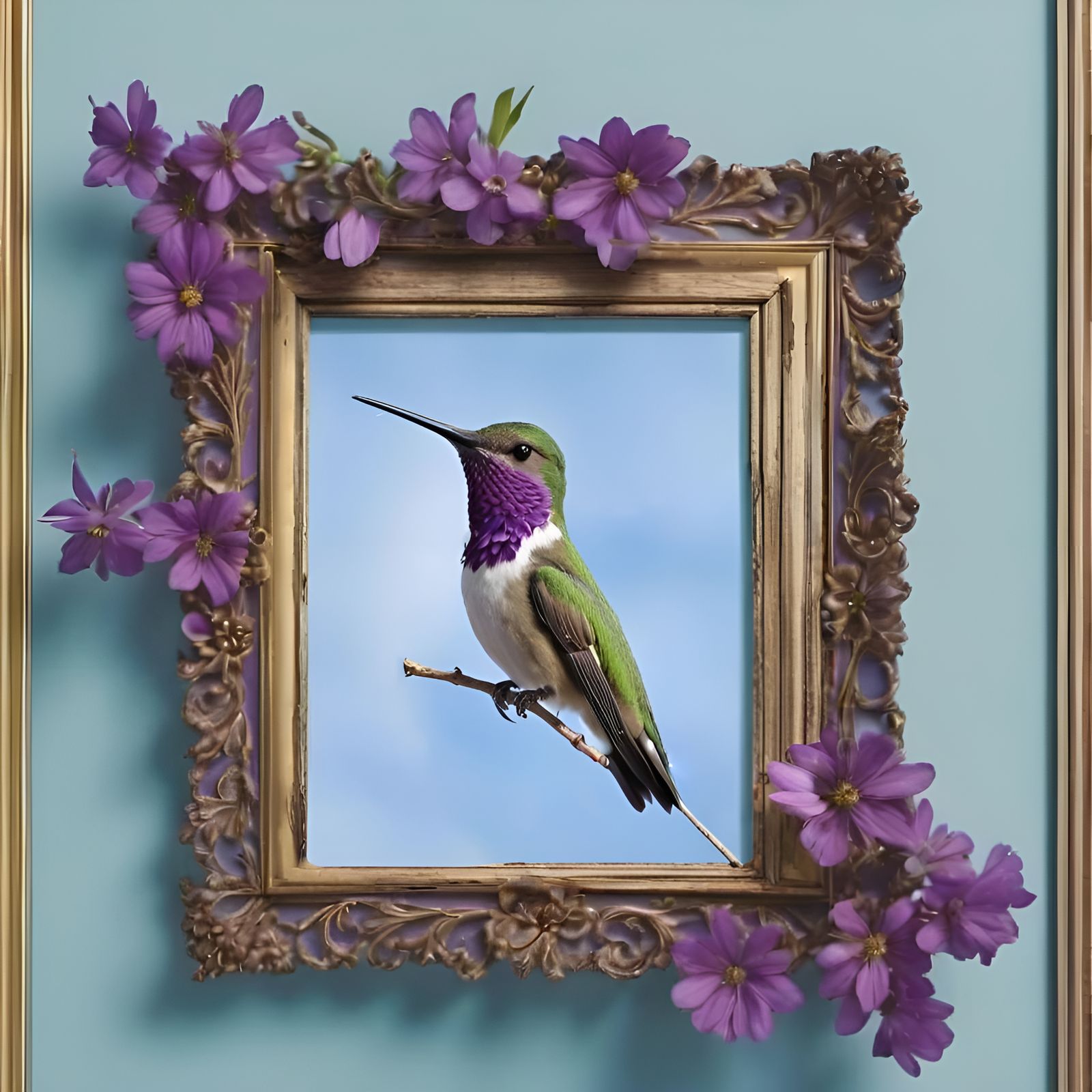 Hummingbird Portrait with Floral Wallpaper