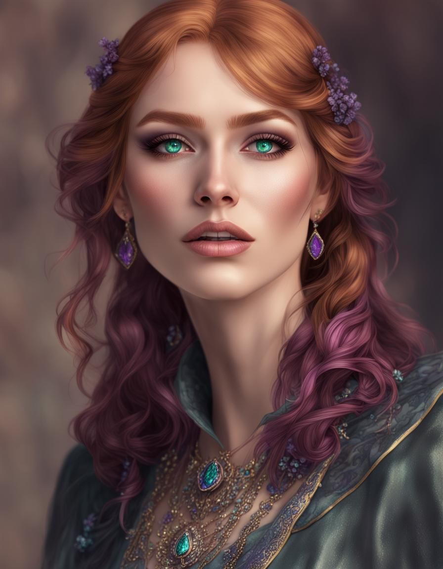 Gothic Woman with Green Eyes, Hyperdetailed Dark Fantasy Art