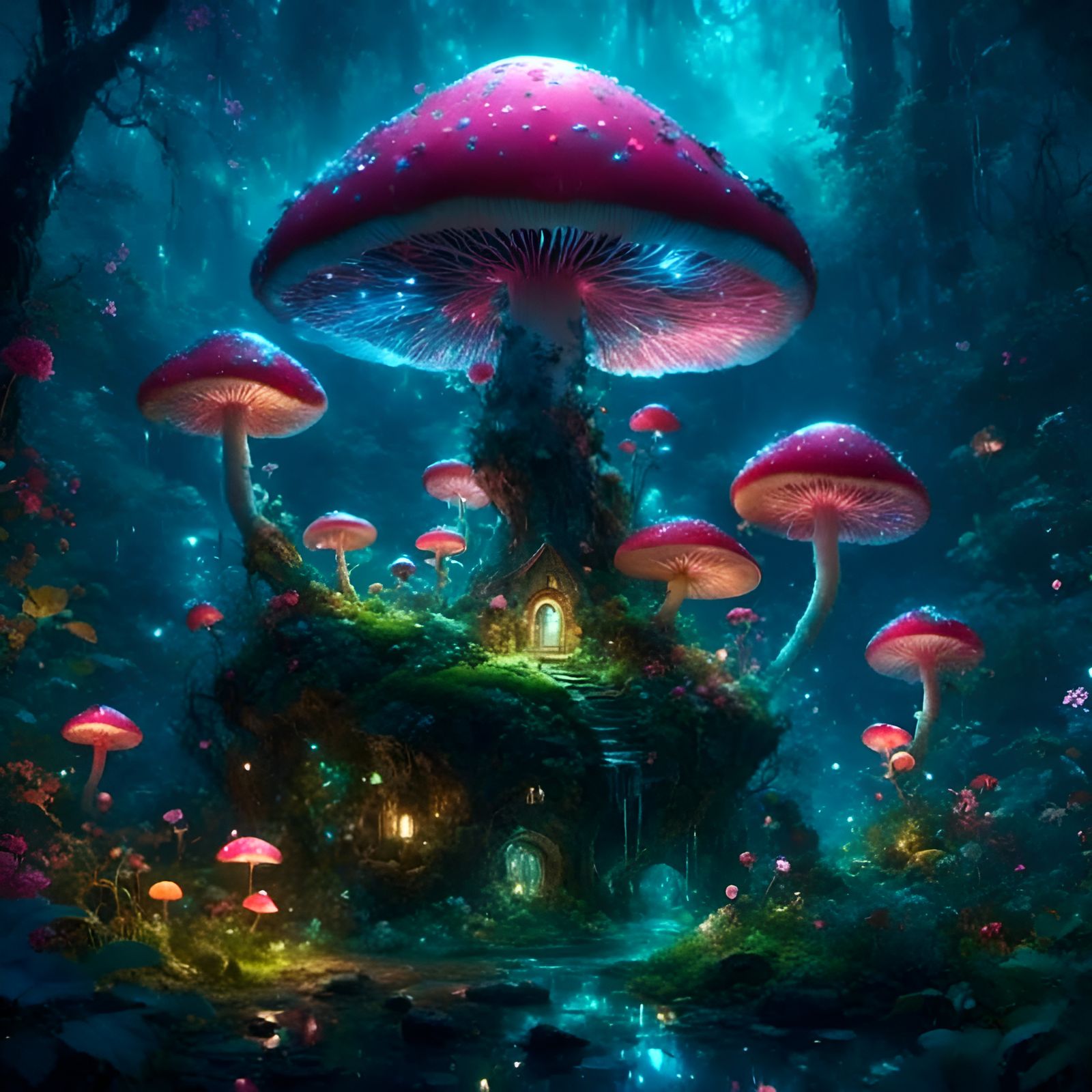 Dreamy Dark Mushroom with Moon