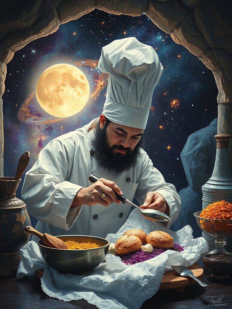 Celestial Chef's Cosmic Feast: Art Nouveau Style