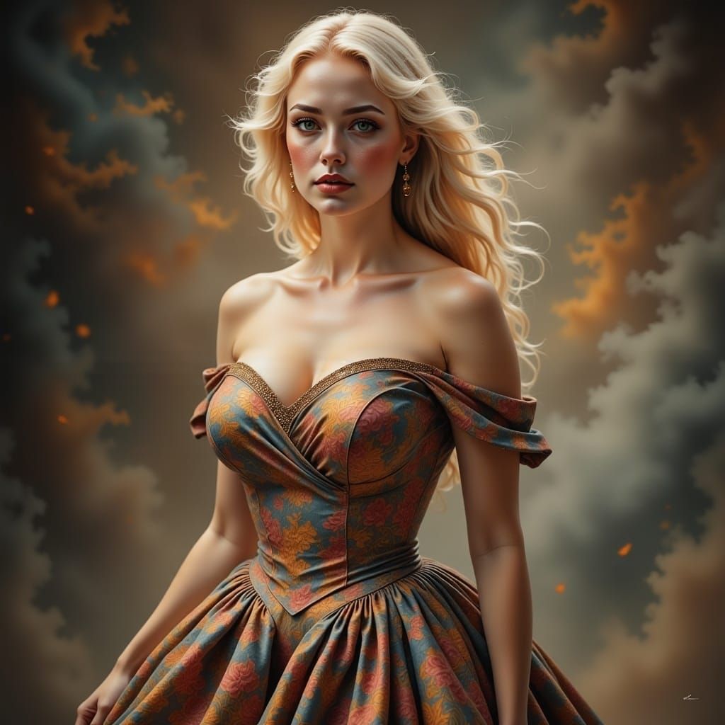 Attractive Blonde Woman in Fitted Gown