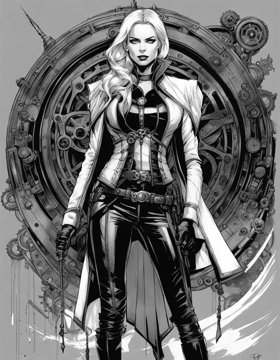 Steampunk Emma Frost: Detailed Ink Sketch on Canson Paper