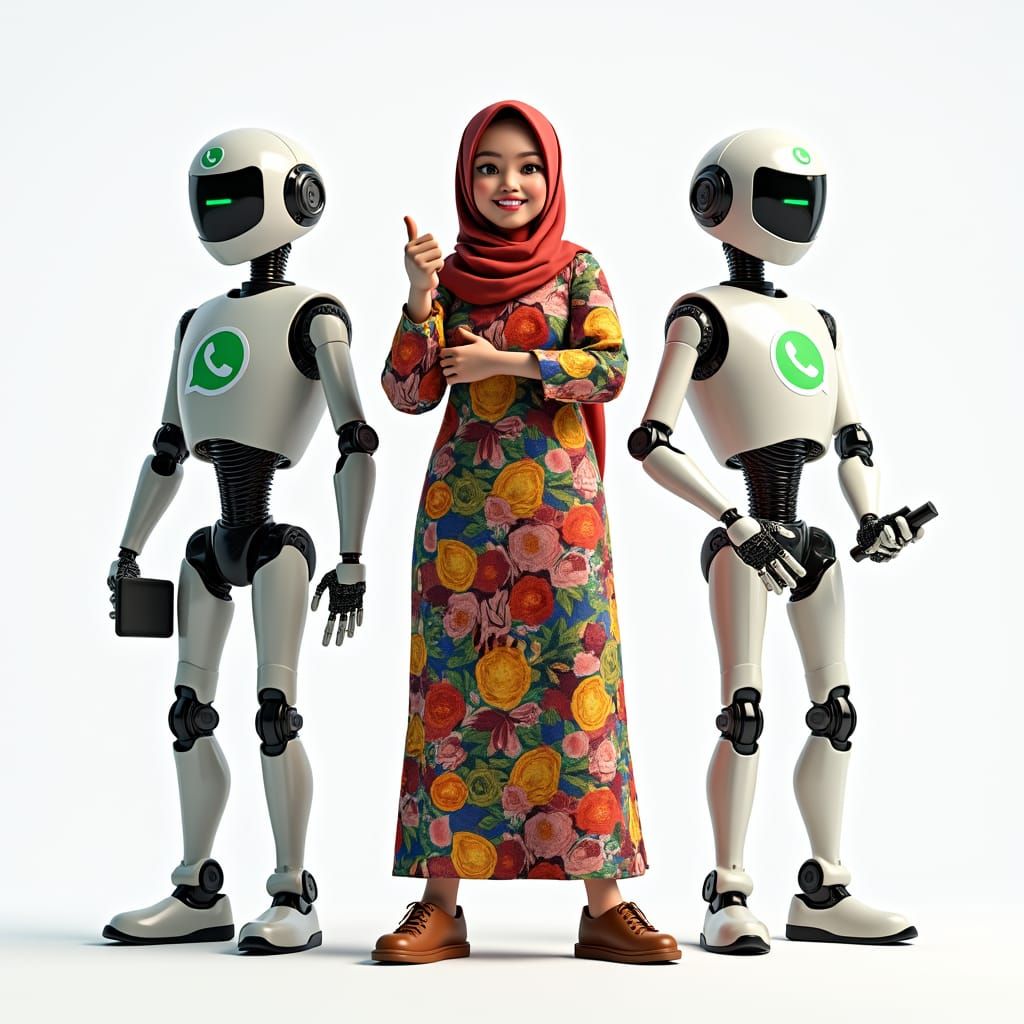 Malay Woman with Robots in Detailed Matte Painting