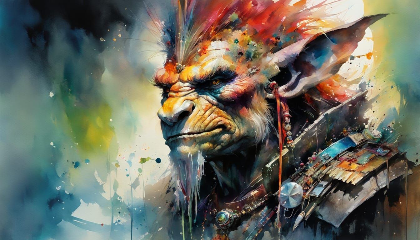 Punk Rock Troll Band in Watercolor Painting