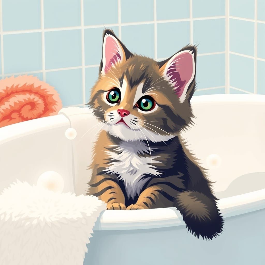 Cute Cat Bathtime: Pop Surrealist Art