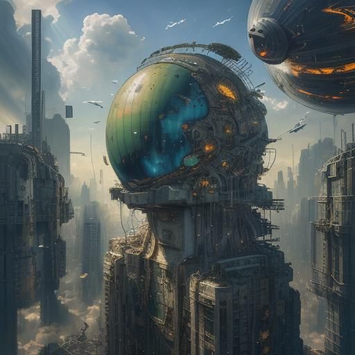 Dystopian Cityscape Built from Circuit Board