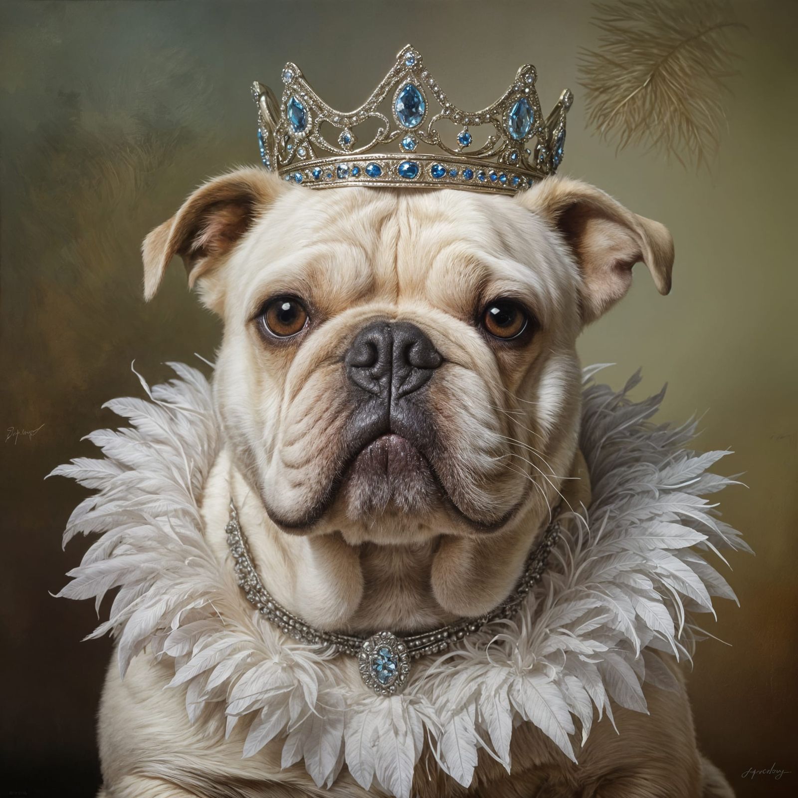 Bull Dog Royalty in Whimsical Oil Painting