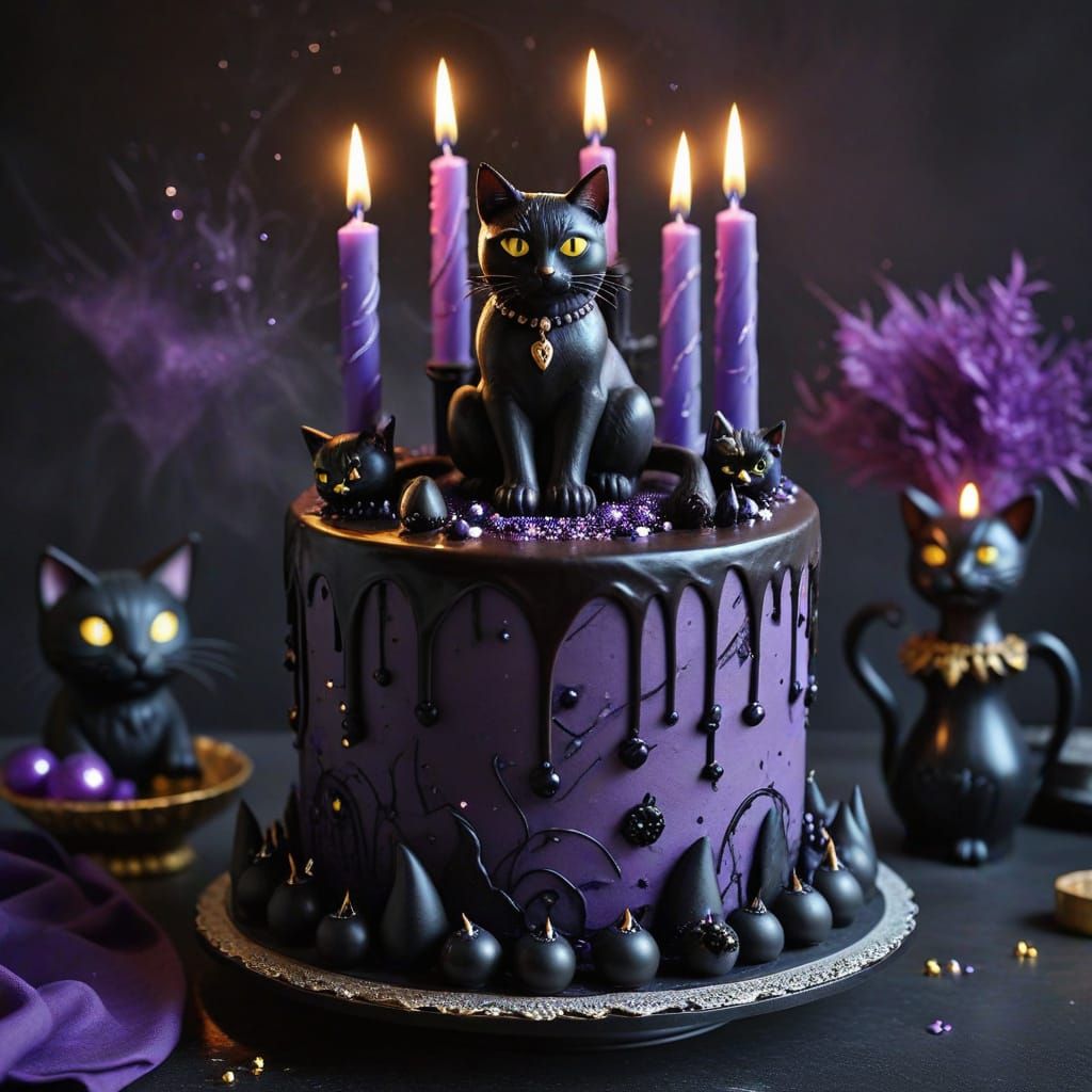 Magical Black Cat Birthday Cake with Hecate Ambience