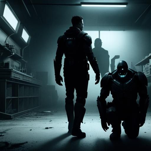 Humanoid Figure in Abandoned Lab: Cinematic X-Ray