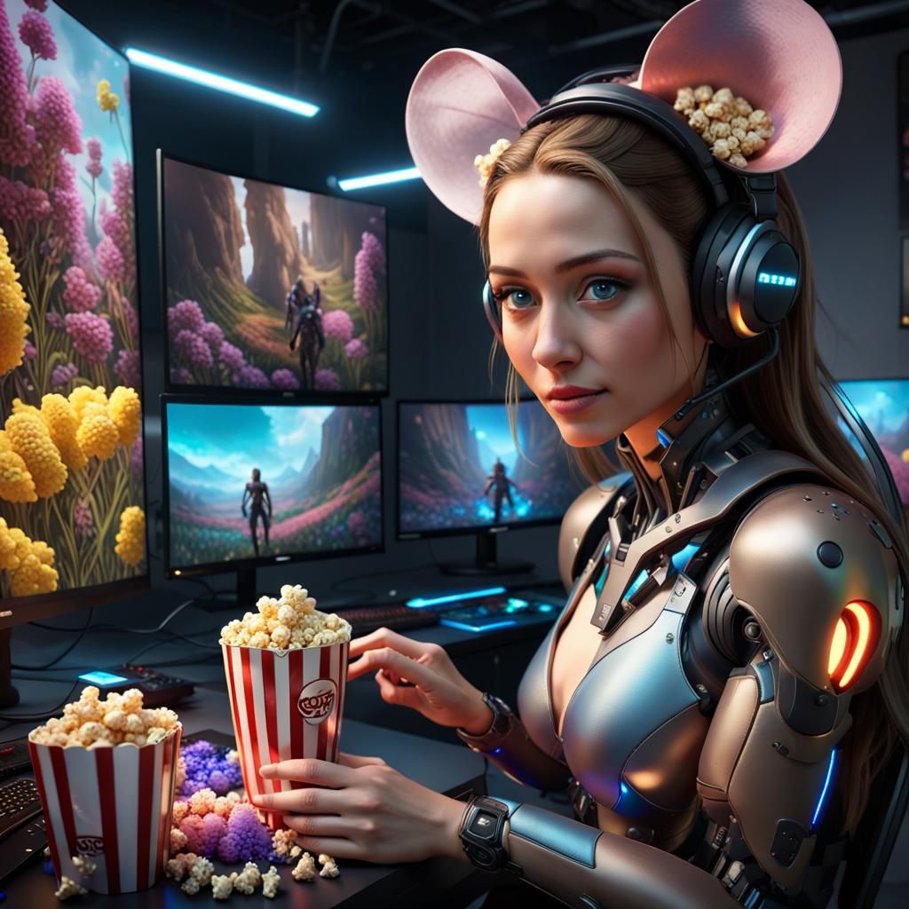 Futuristic Gaming Studio with Mouse Family in Action