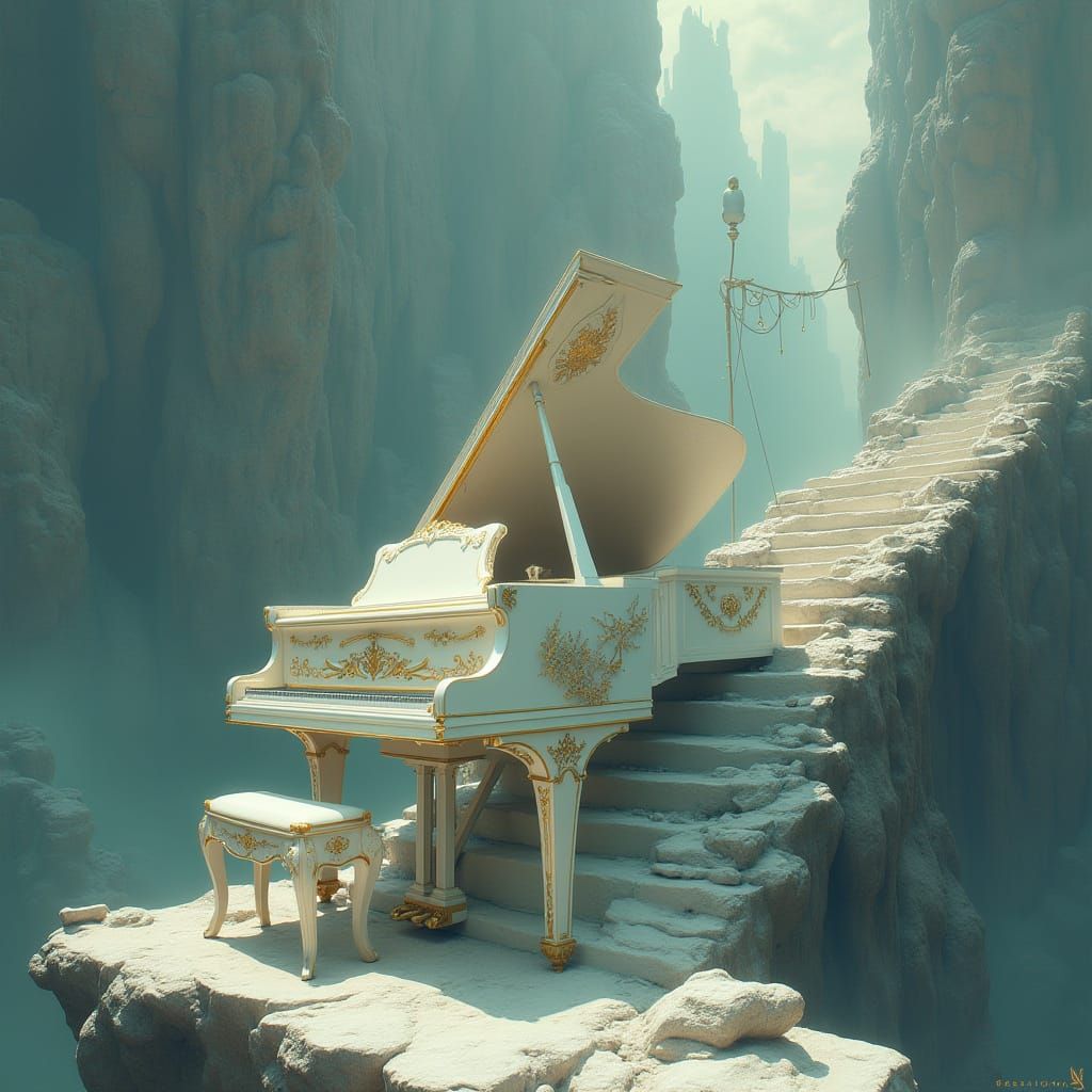 Surreal Melting Piano Dreamscape in Dali Style