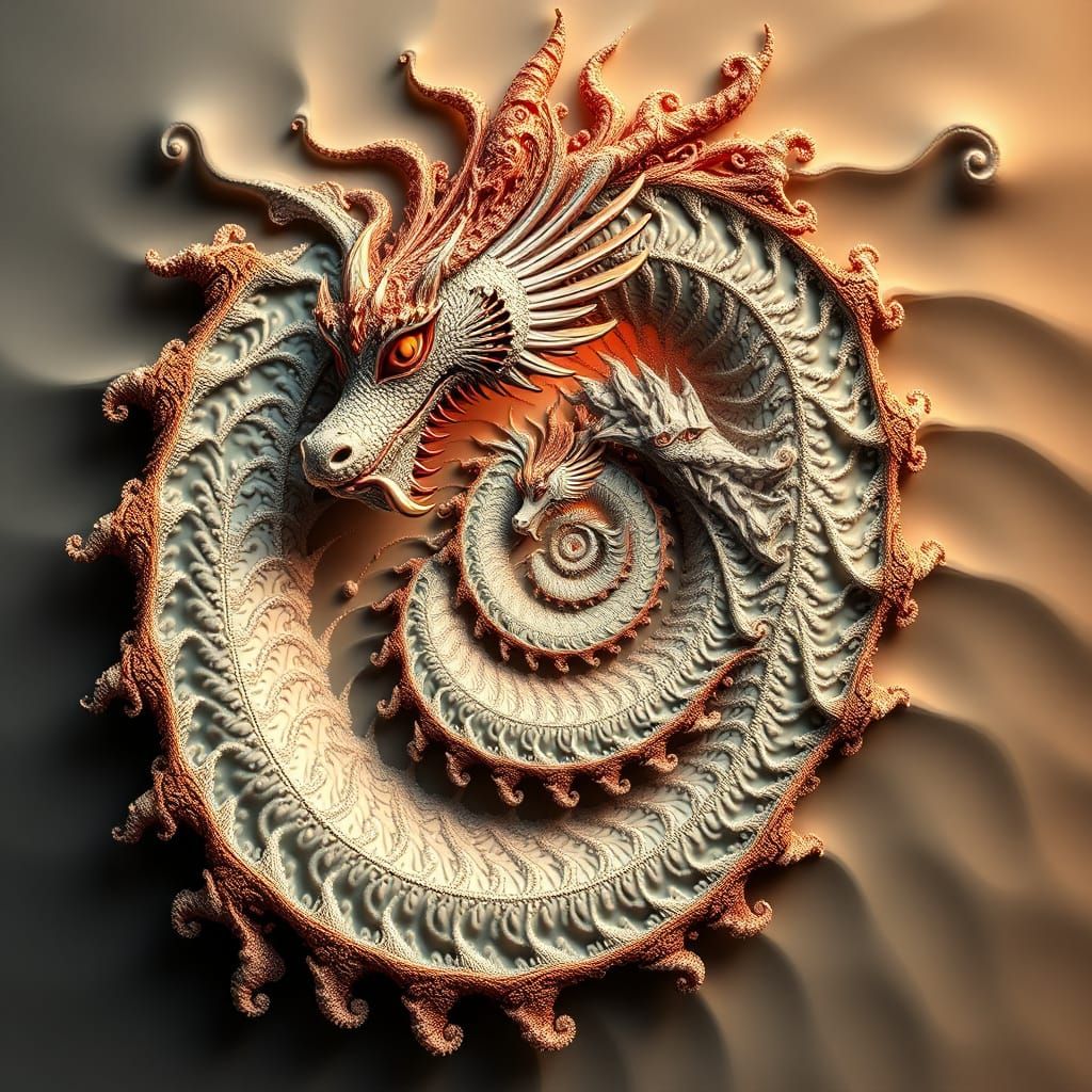 Ethereal Flux Dragon in Vibrant Fractal Spiral