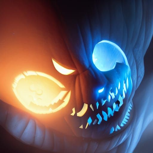 Hyperdetailed Jack-o'-Lantern with Blue Fire