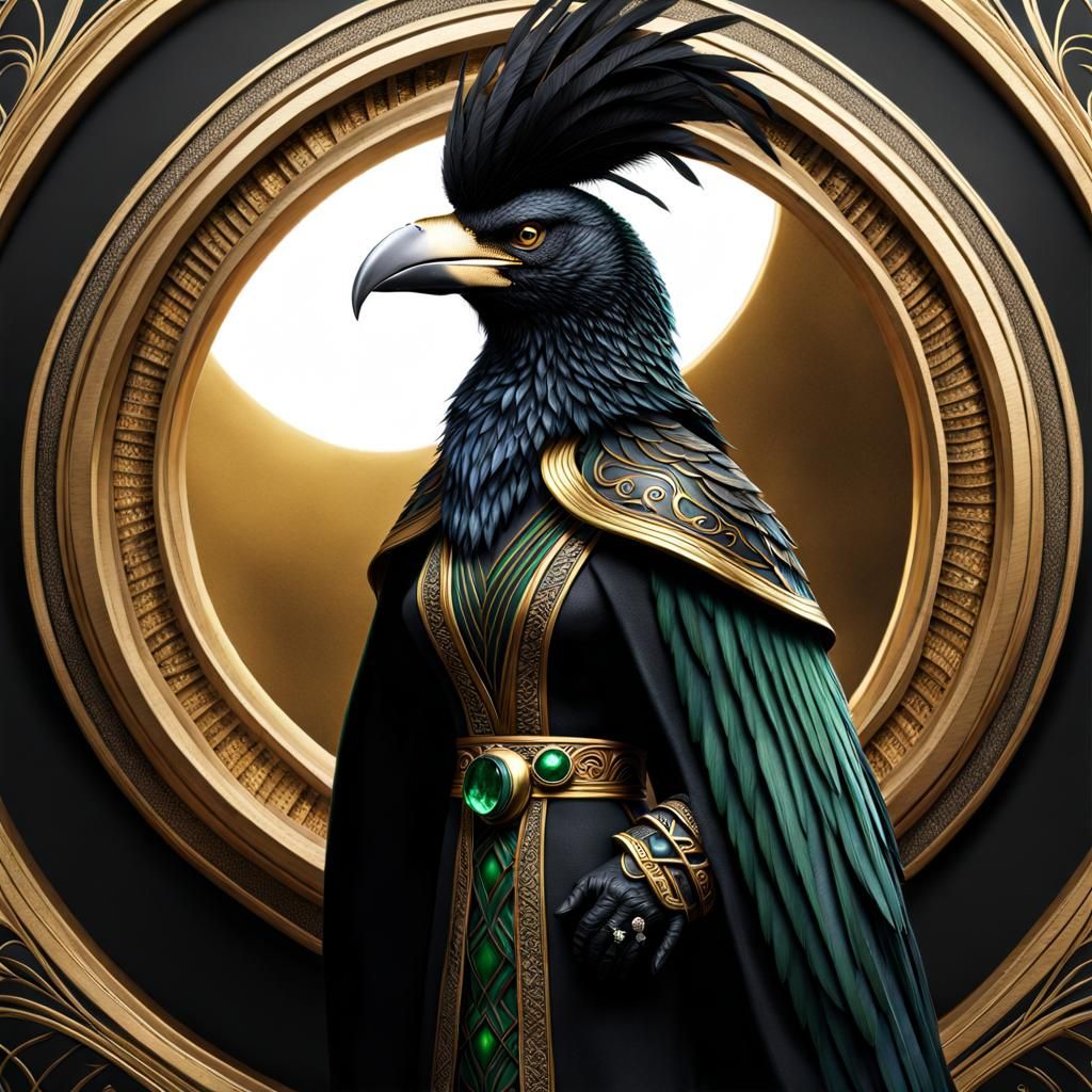 Noble Kenku Widow with Gold Ring, Digital Matte Painting