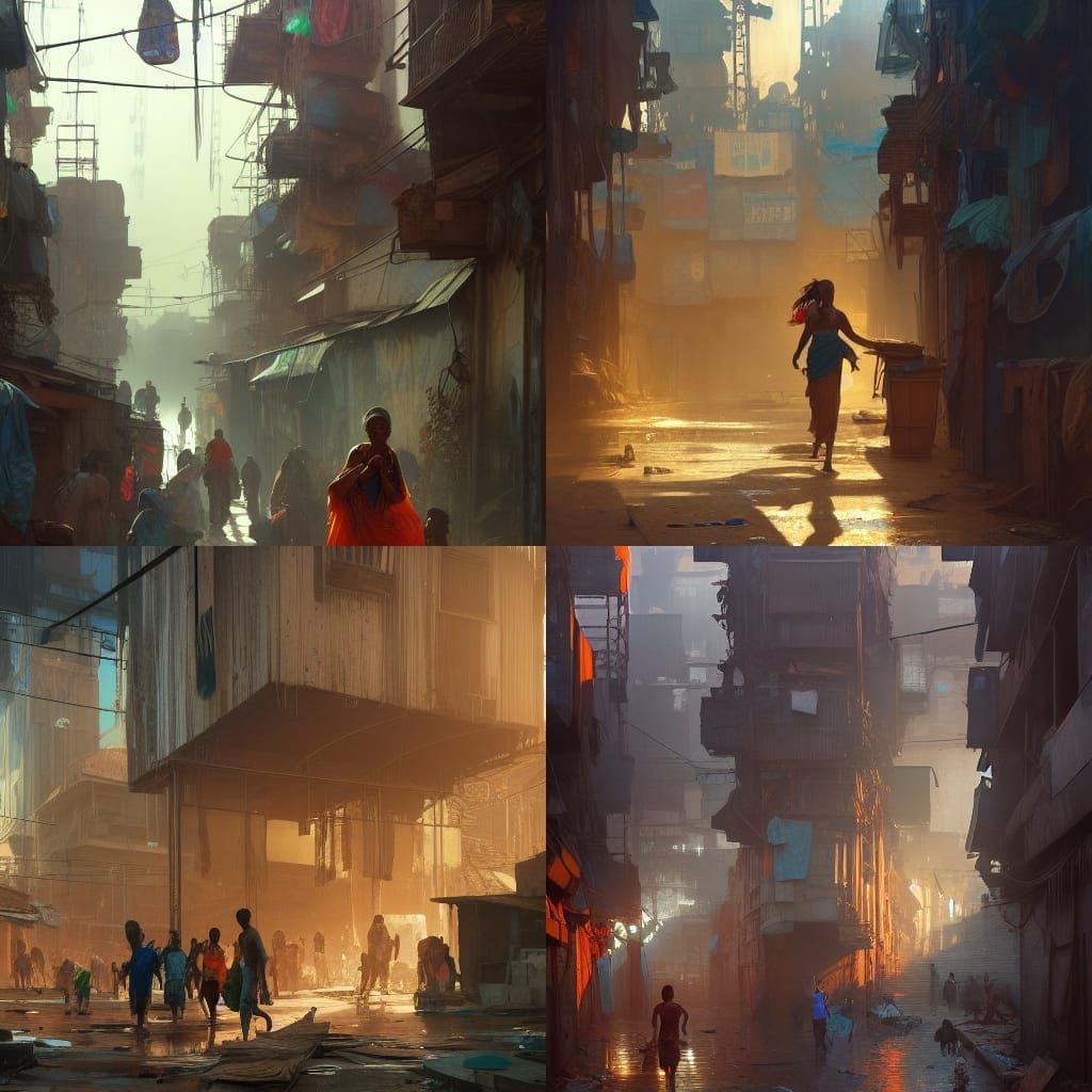 Detailed Urban Slum in Dynamic Lighting