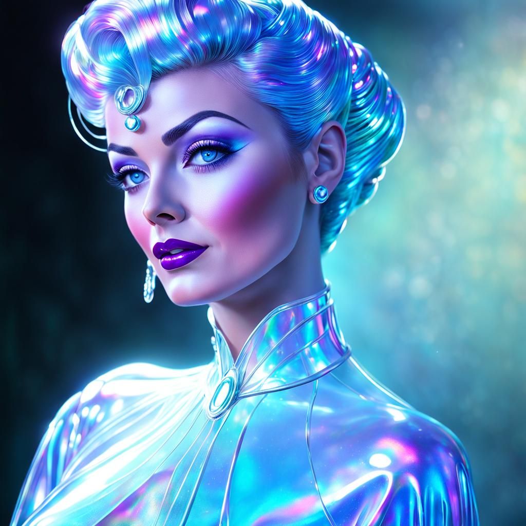 Iridescent Silk Cyborg Lady in 1950s Retro Style