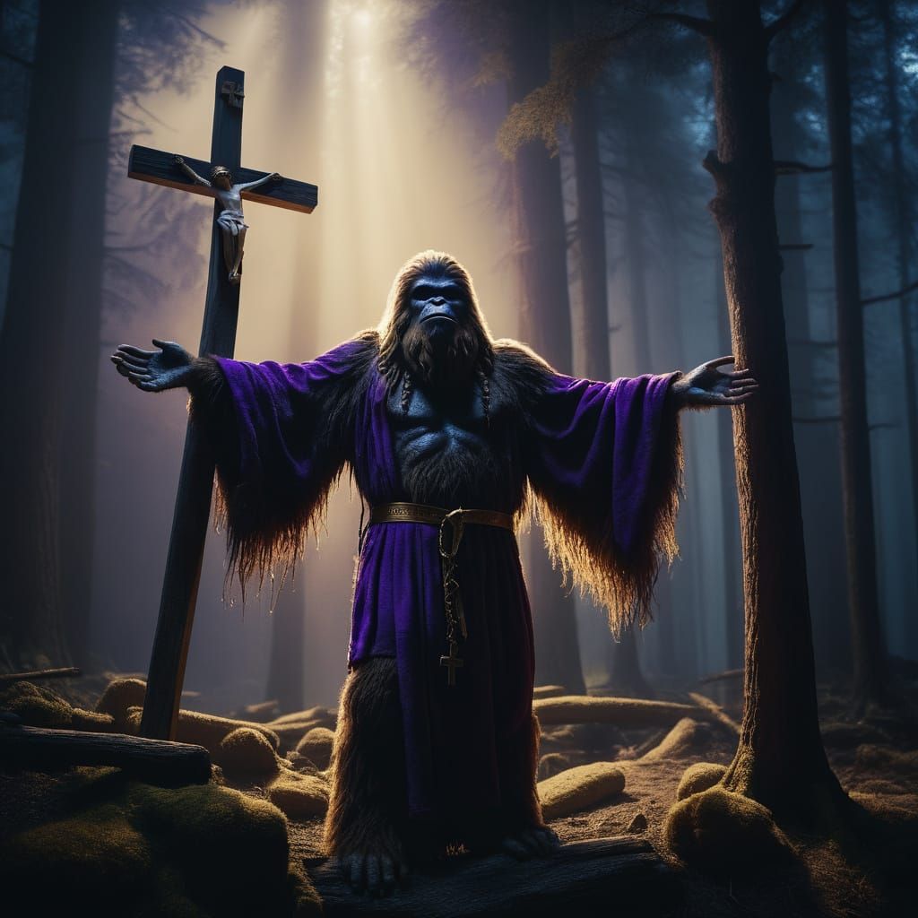 Sasquatch Crucified in a Dark, Golden Haze