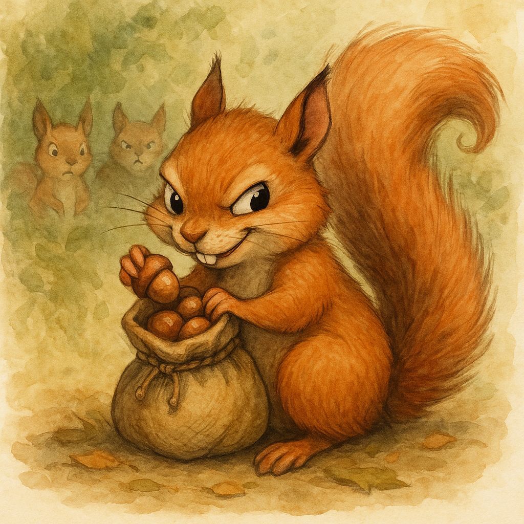 Mischievous Squirrel Hoarding Nuts