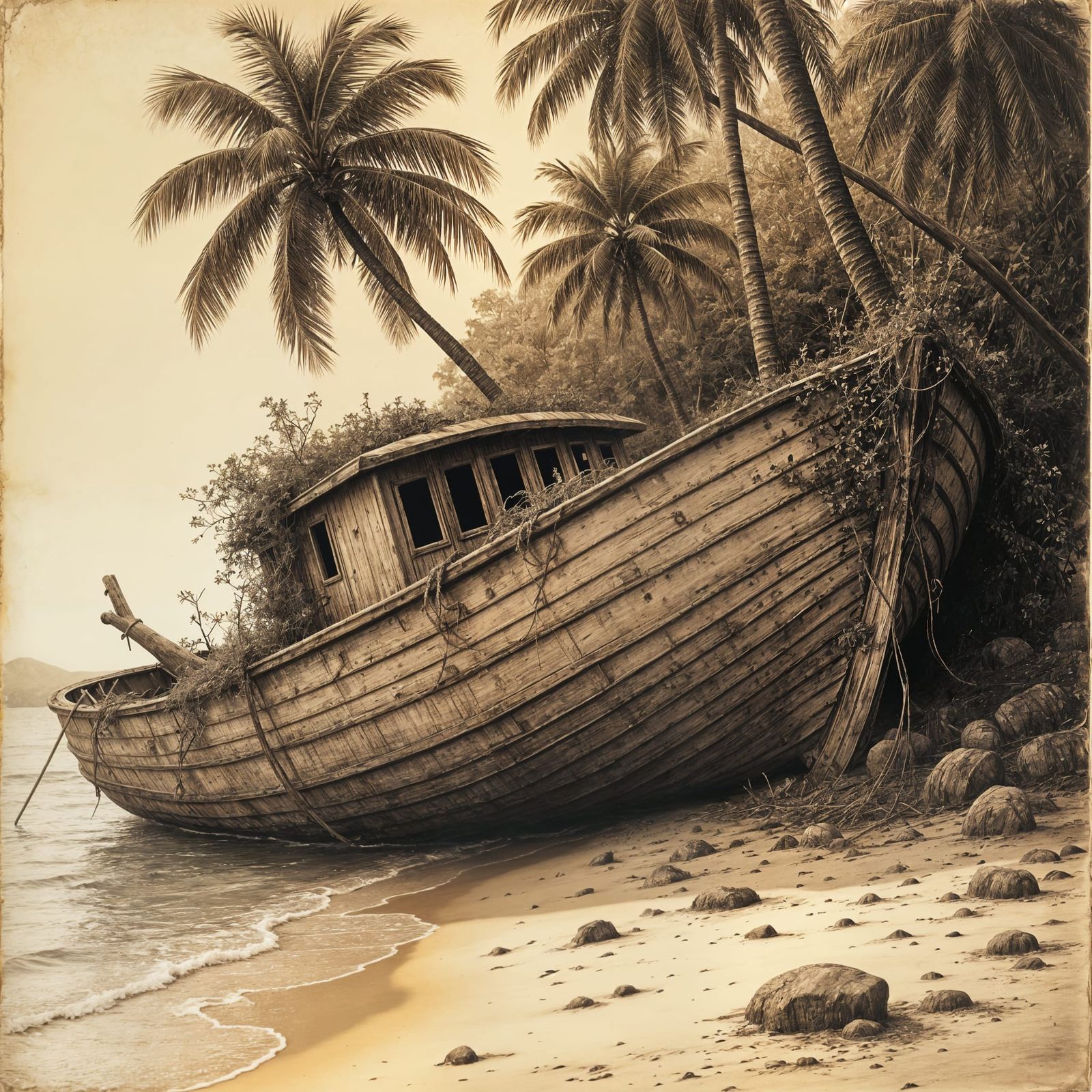 Vintage Wooden Vessel Washed Ashore