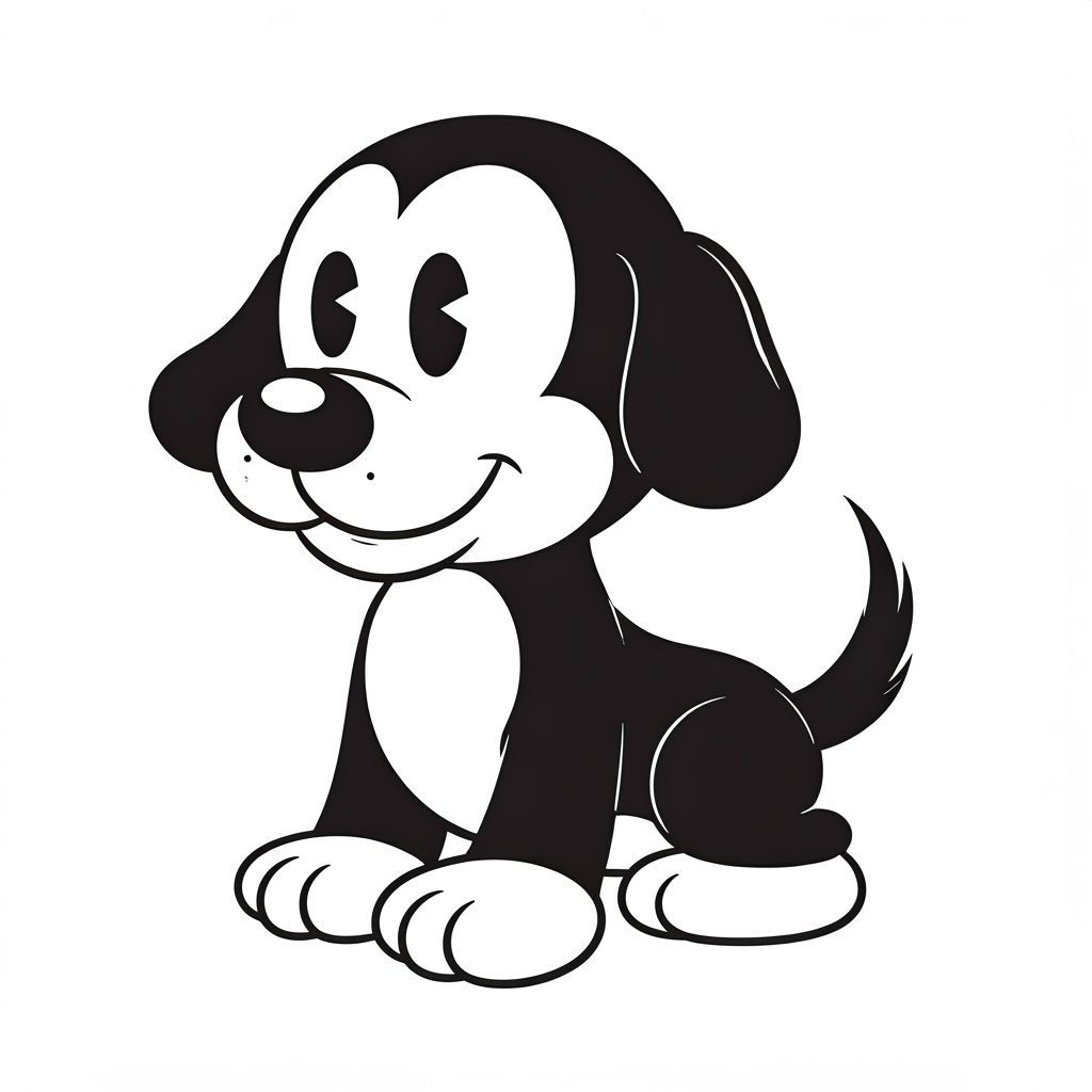 Cute Puppy in Classic Rubber Hose Cartoon Style