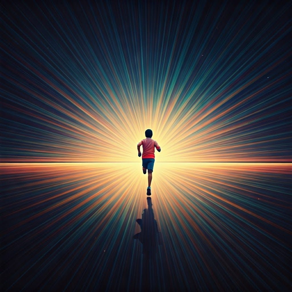 Determined Youth Runs on Cosmic Runway