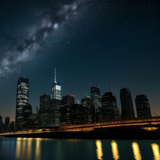 Starry Night Over Metropolis River - No Light Pollution