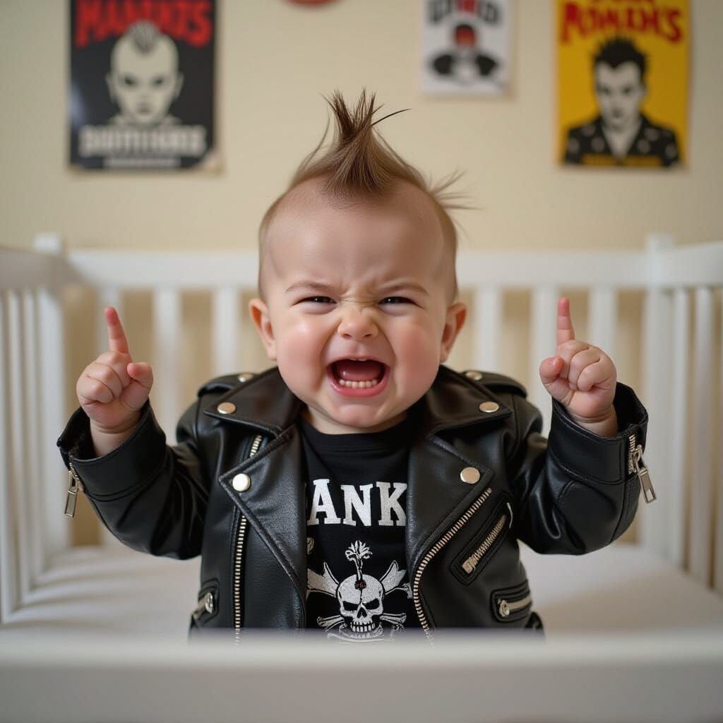 Punk Rock Baby with Mohawk and Leather Jacket