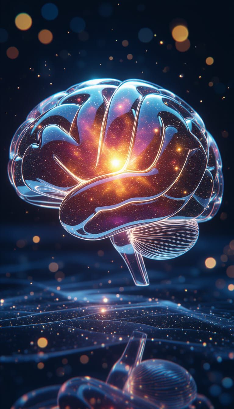 Crystal Brain Filled with Galaxies in Magical Realism