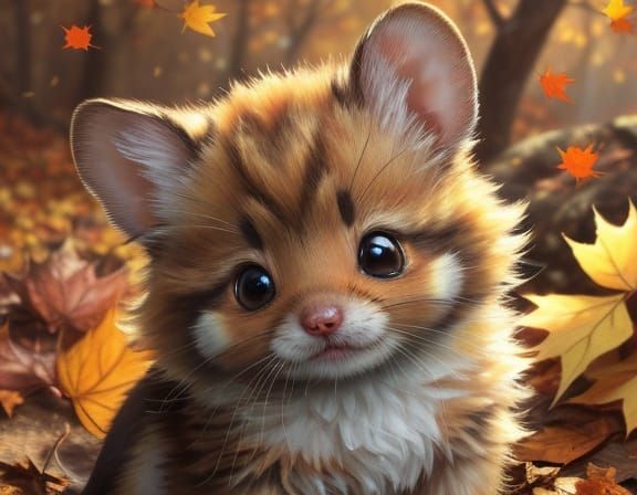 Cute Fluffy Baby Mouse Portrait in Grunge Oil Painting Style