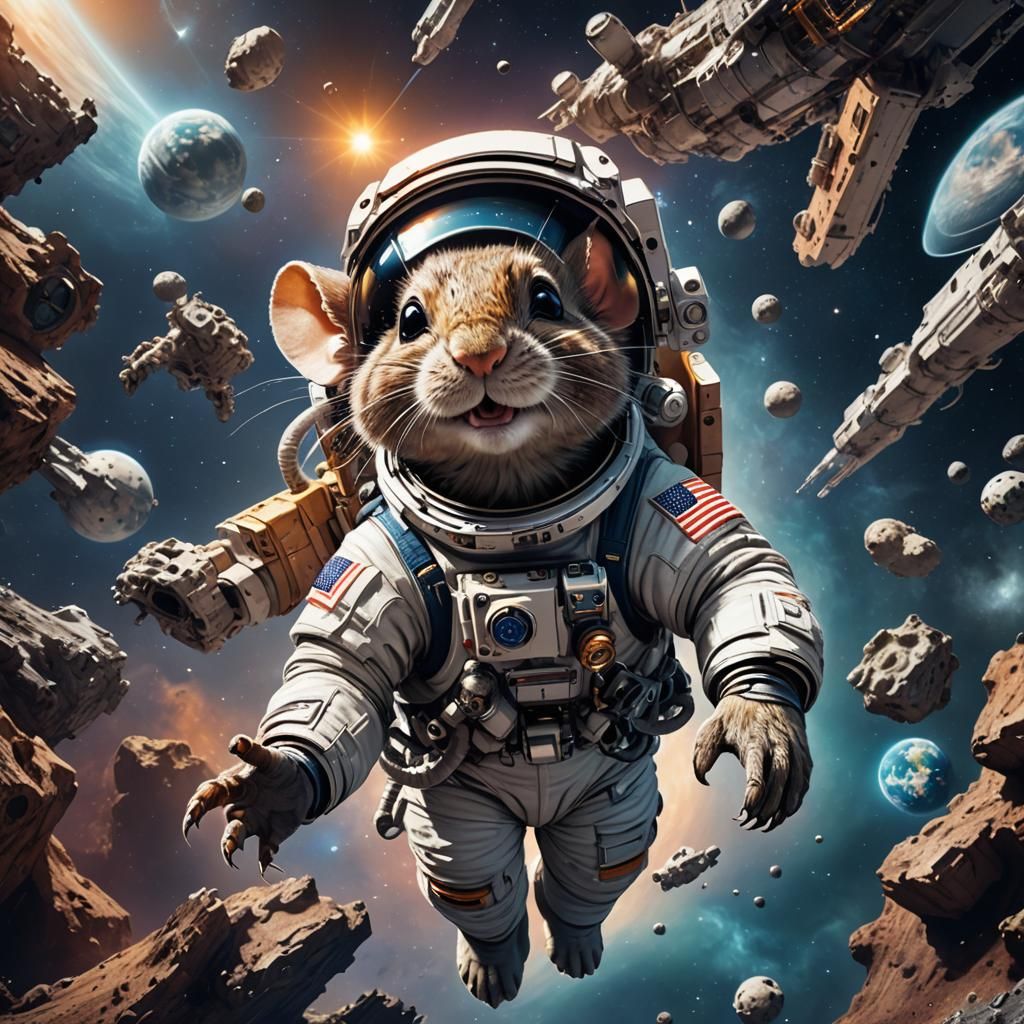 Funny Smiling Rodent Astronaut in Space