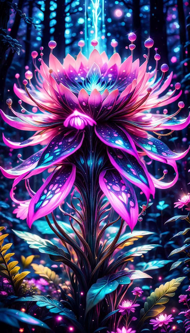 Magical Glowing Alien Flower in Fantasy Forest
