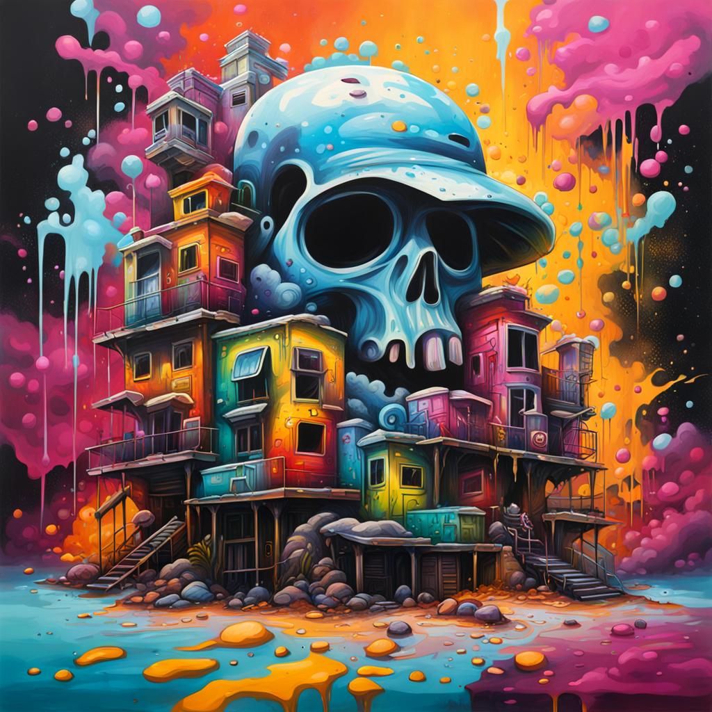Graffiti Art with Polychromatic Oil Gouache Details