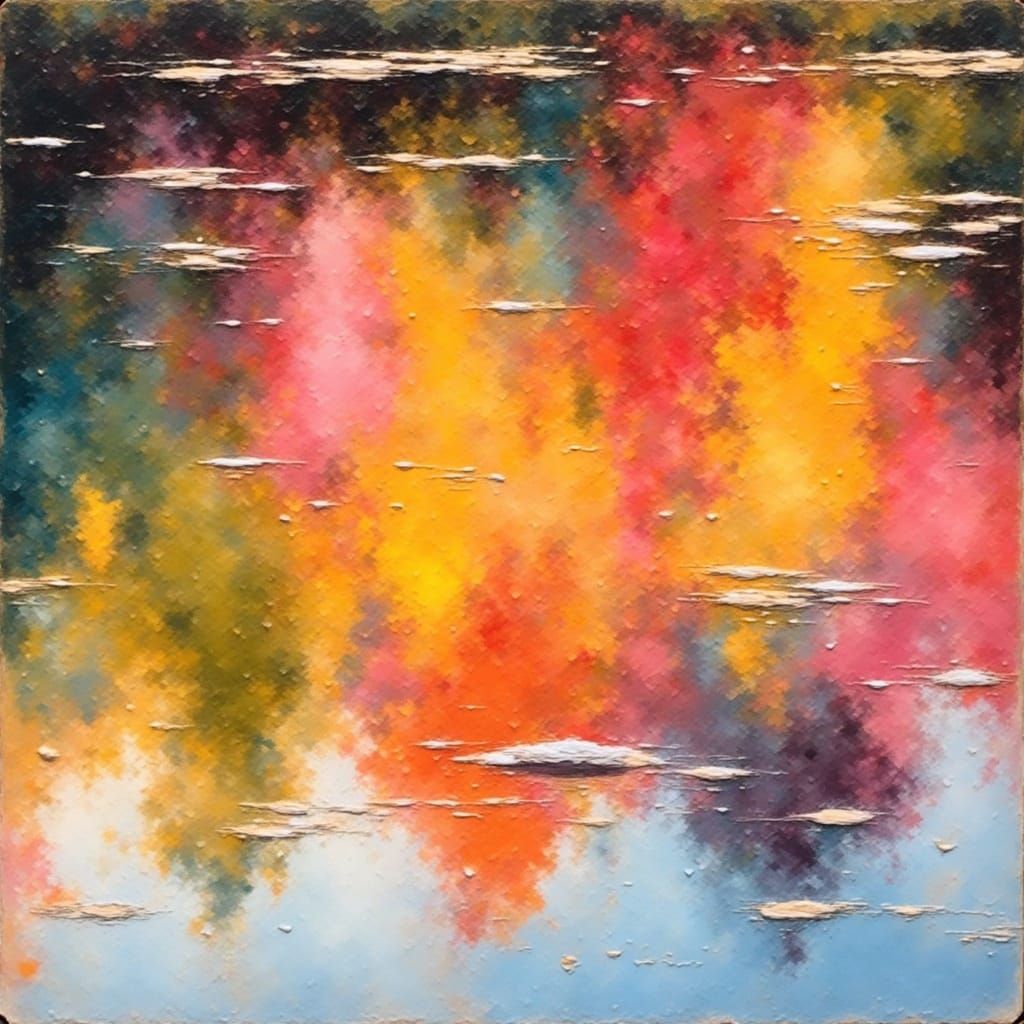 Colorful Pond Reflection in Abstract Expressionist Style