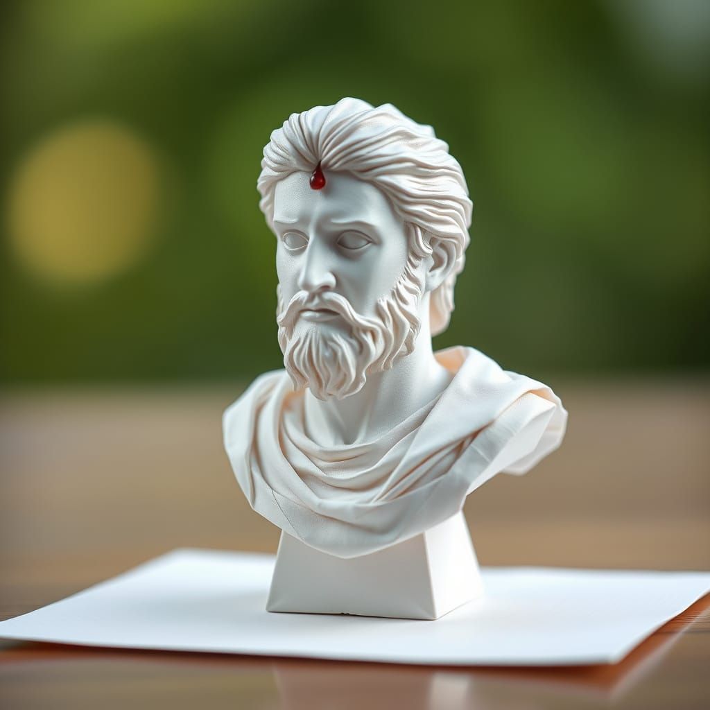 Ancient Roman Emperor in Origami, Drenched in Mystery