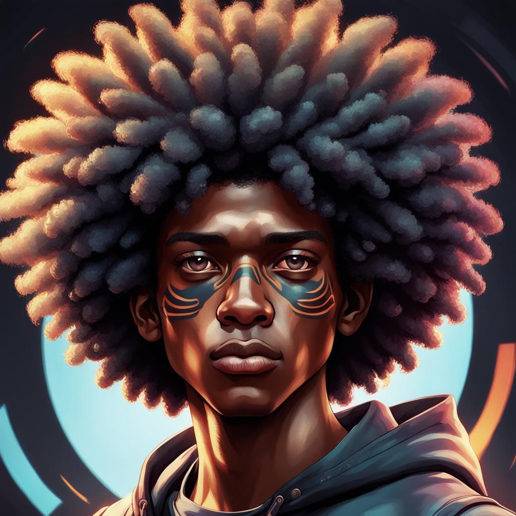 Detailed Portrait of Teen with Afro and Black Eye