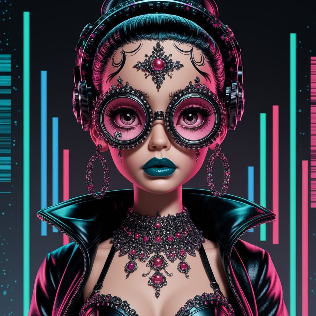 Lavish Red Doll Art in Cyberpunk Style