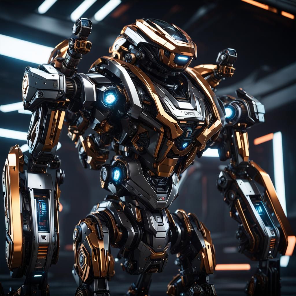 Futuristic Sci-Fi Mech Ground-Level 3D Render