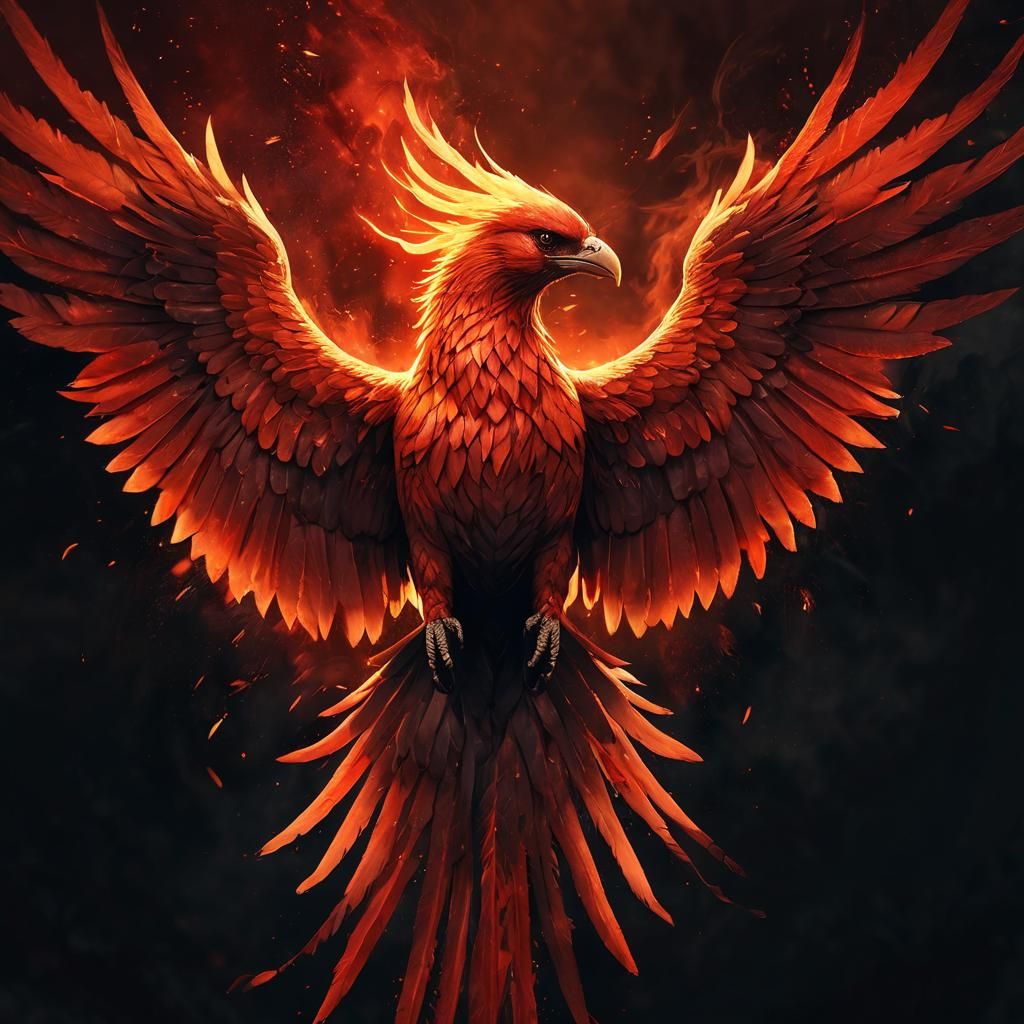 Fiery Phoenix Soaring in Mystical Realm: Digital Art